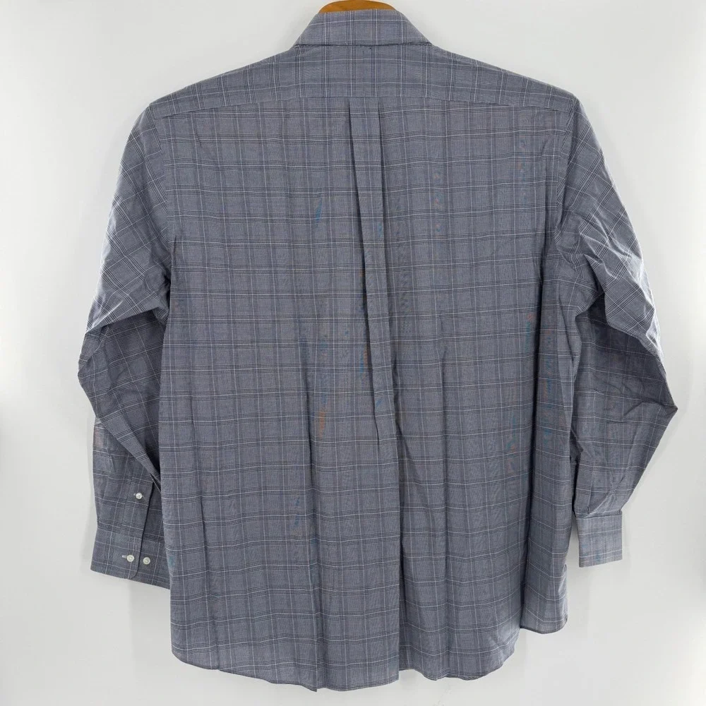 Paul Fredrick Mens Classic Fit Glen Plaid Dress Shirt Blue Brown 19 x 37 DHT580P